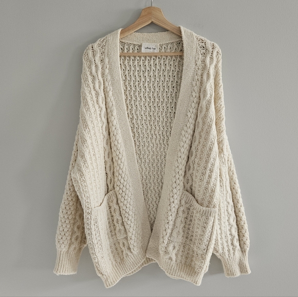 Aritzia Wilfred Free Cable Knit Fisherman Cardigan Alpaca Merino Wool Small - Picture 4 of 15